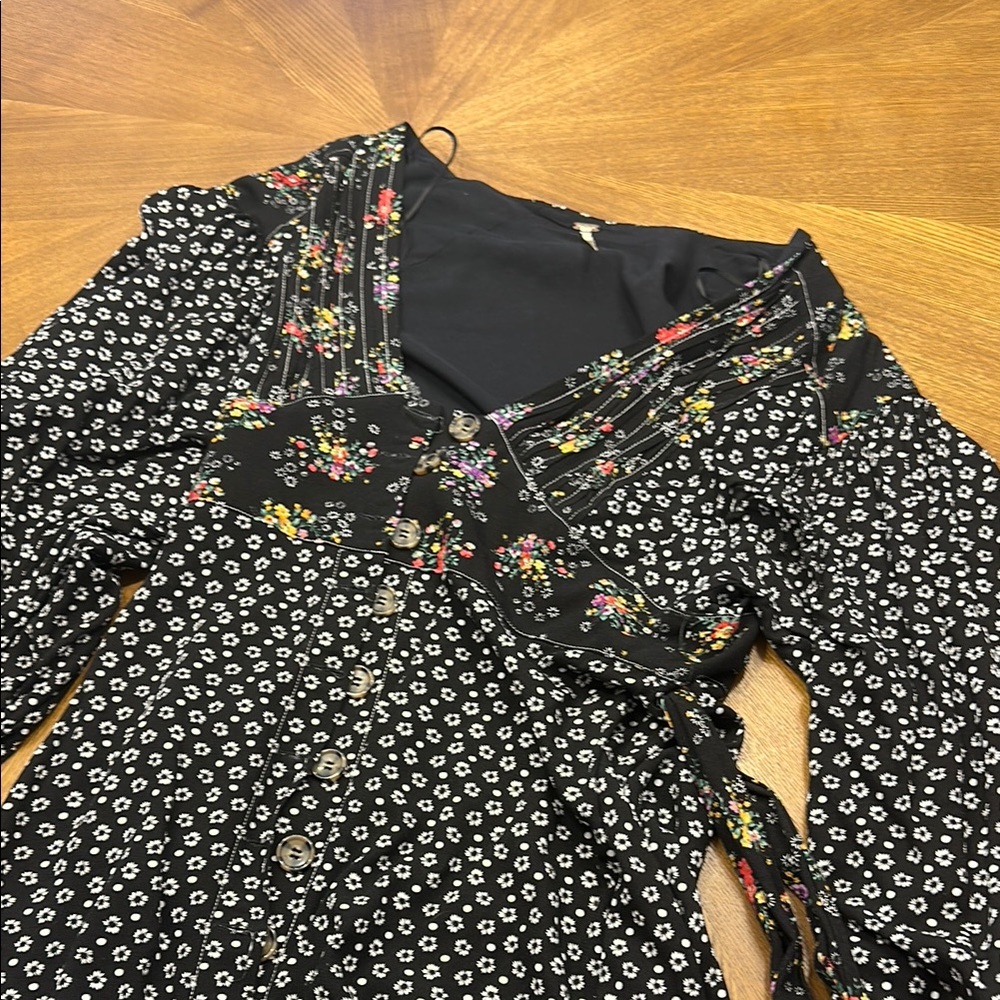 Floral Black Button-Up Blouse